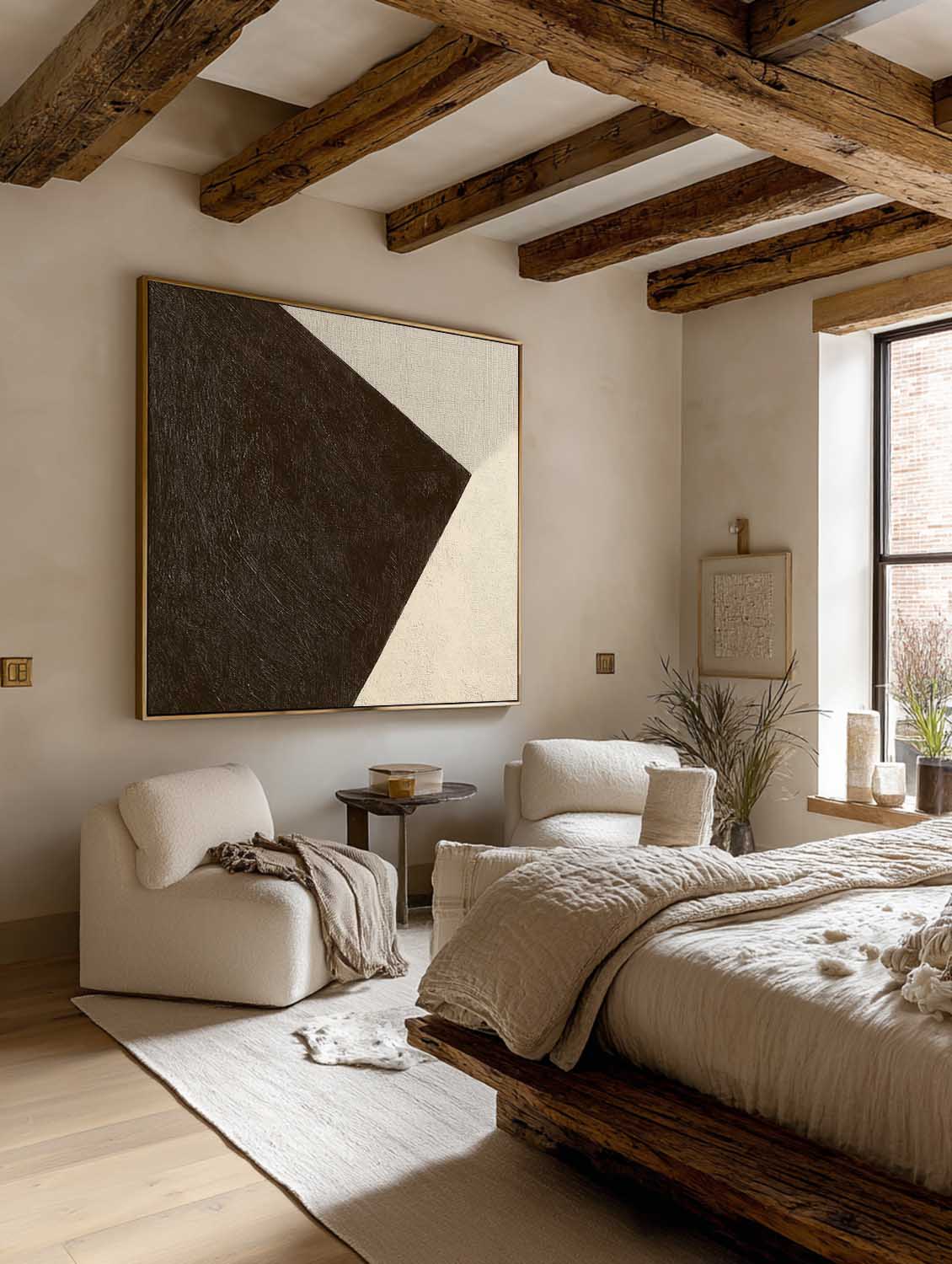Large Brown And Beige Geometric Abstract Oil Painting Modern Geometric Abstract Wall Art Large Neutral Brown Wall Art