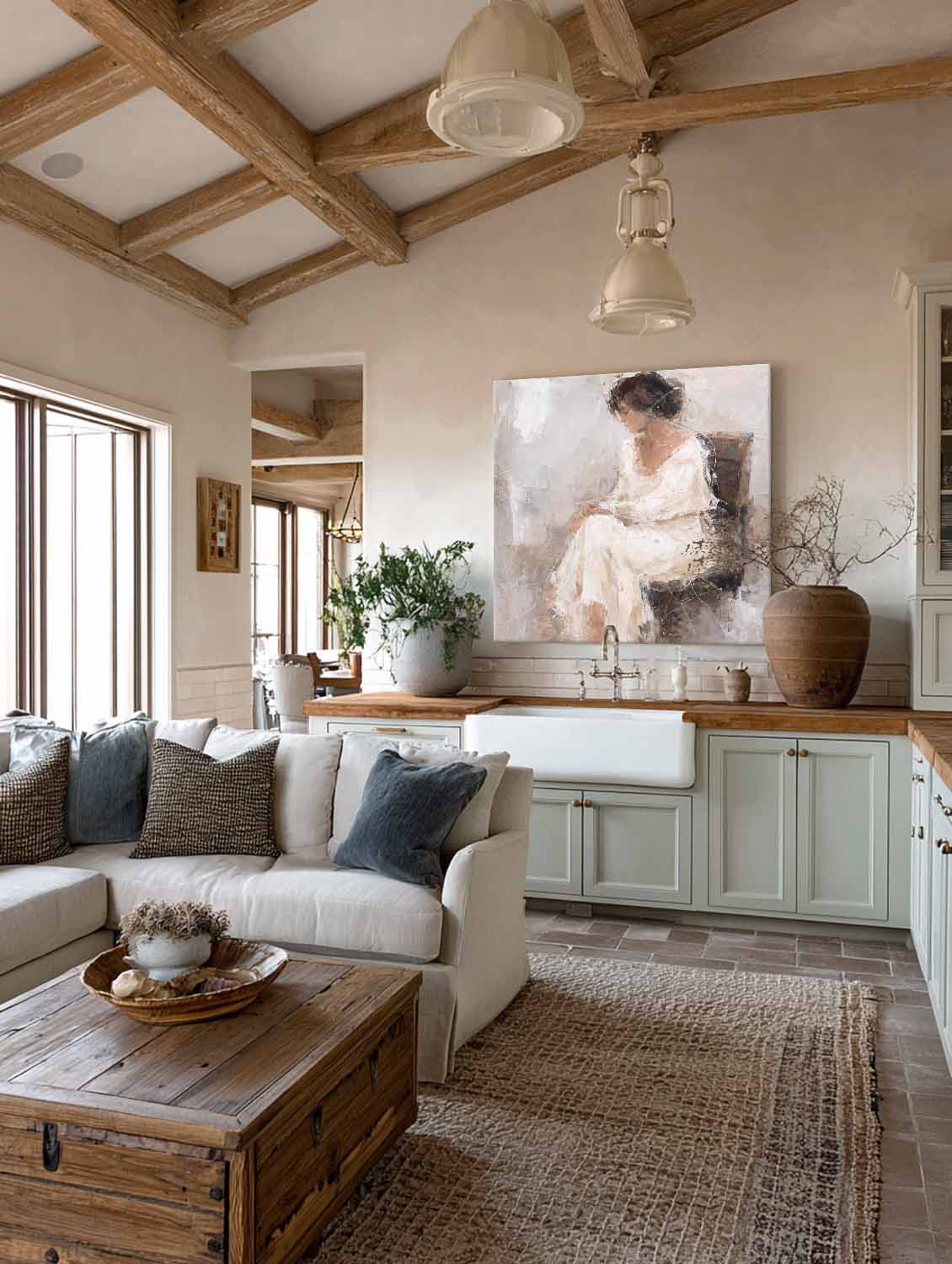 Handmade Abstract Oil Painting Of Woman Original Abstract Oil Painting Of Woman Minimalist Beige And White Female Figure Art