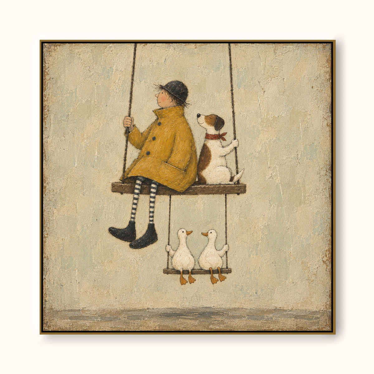 Gentle Swing Companionship Canvas Art With Dog And Ducks For Nursery Decor
