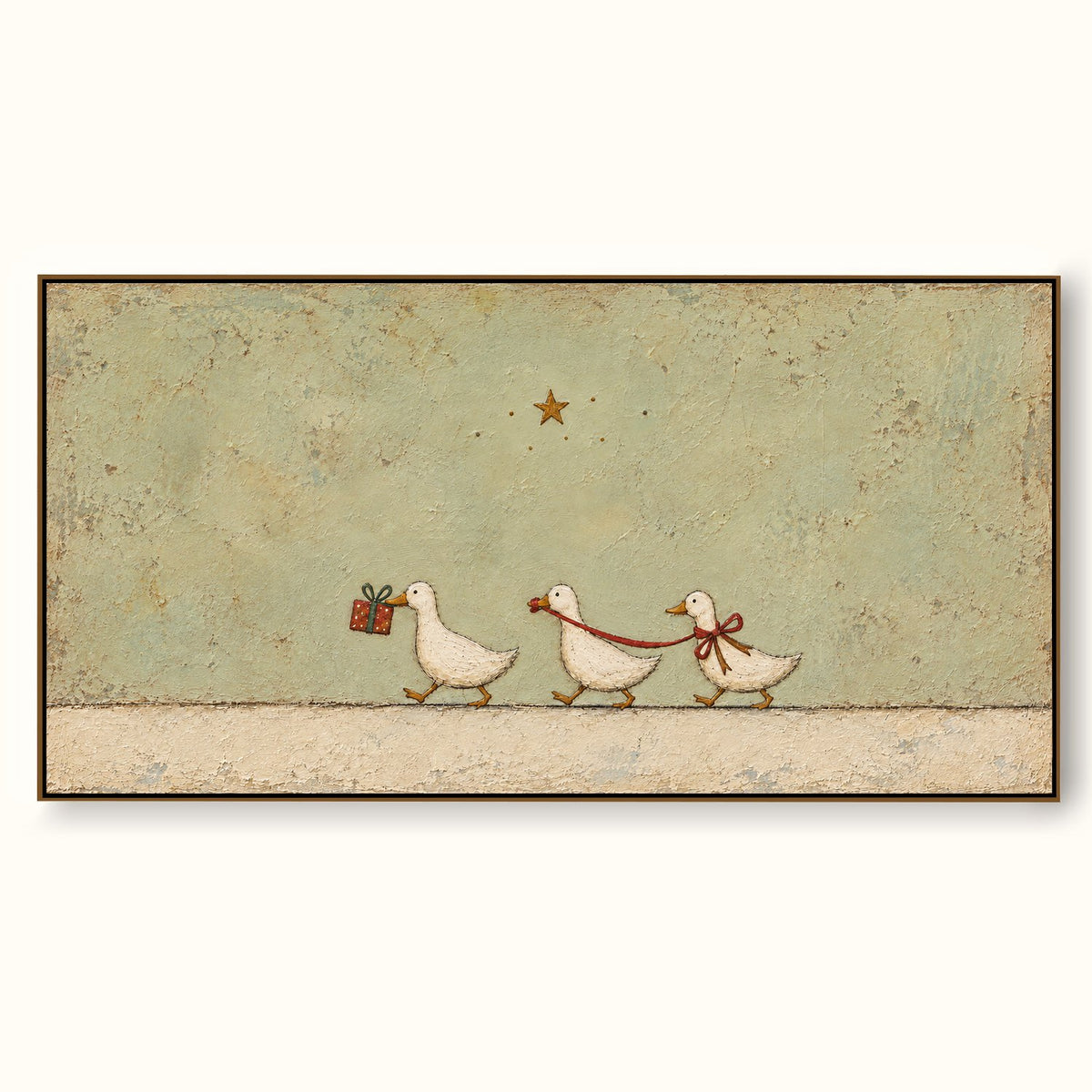 Hand Painted Ducks With Gift Wall Art Playful Farm Animal Storybook Artwork