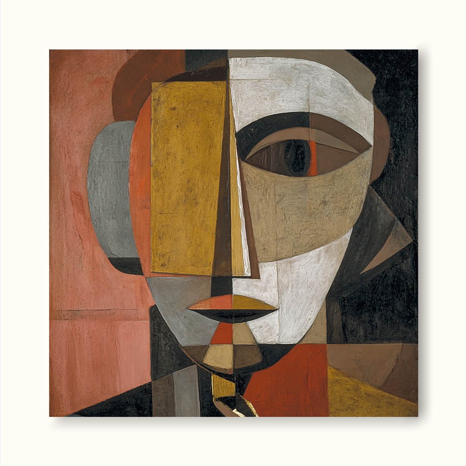 Vintage Minimalist Abstract Wall Art With Geometric Human Face Design
