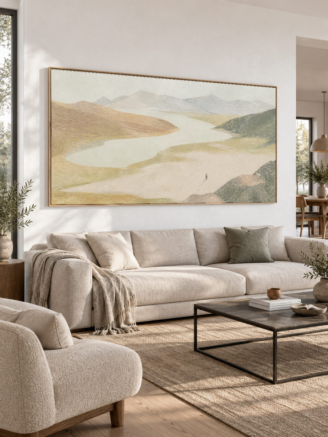 Neutral Mountain Coastline And Layered Hills Wall Art For Bedroom