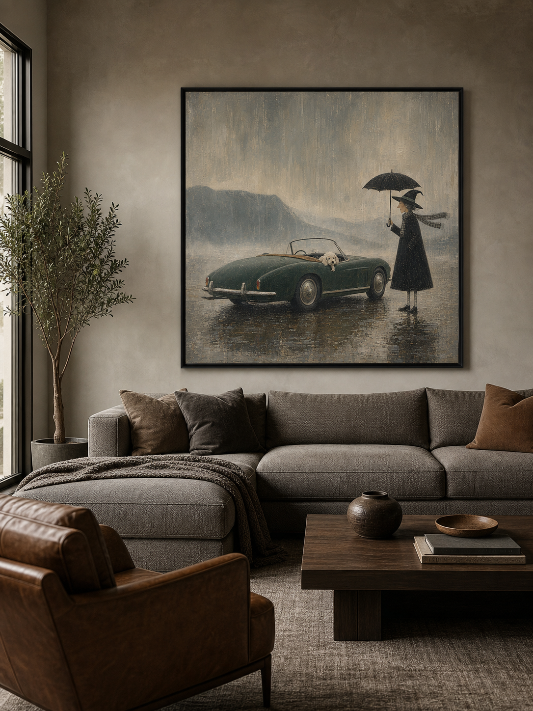 Vintage Vintage Car Oil Painting Whimsical Canvas Original Witch Oil Painting