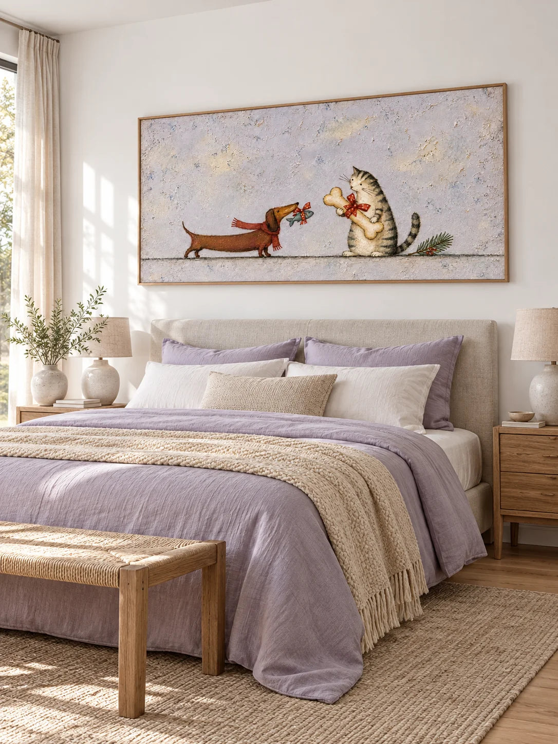 Hand-Painted Cat And Dog Art With Holiday Gifts Canvas Painting