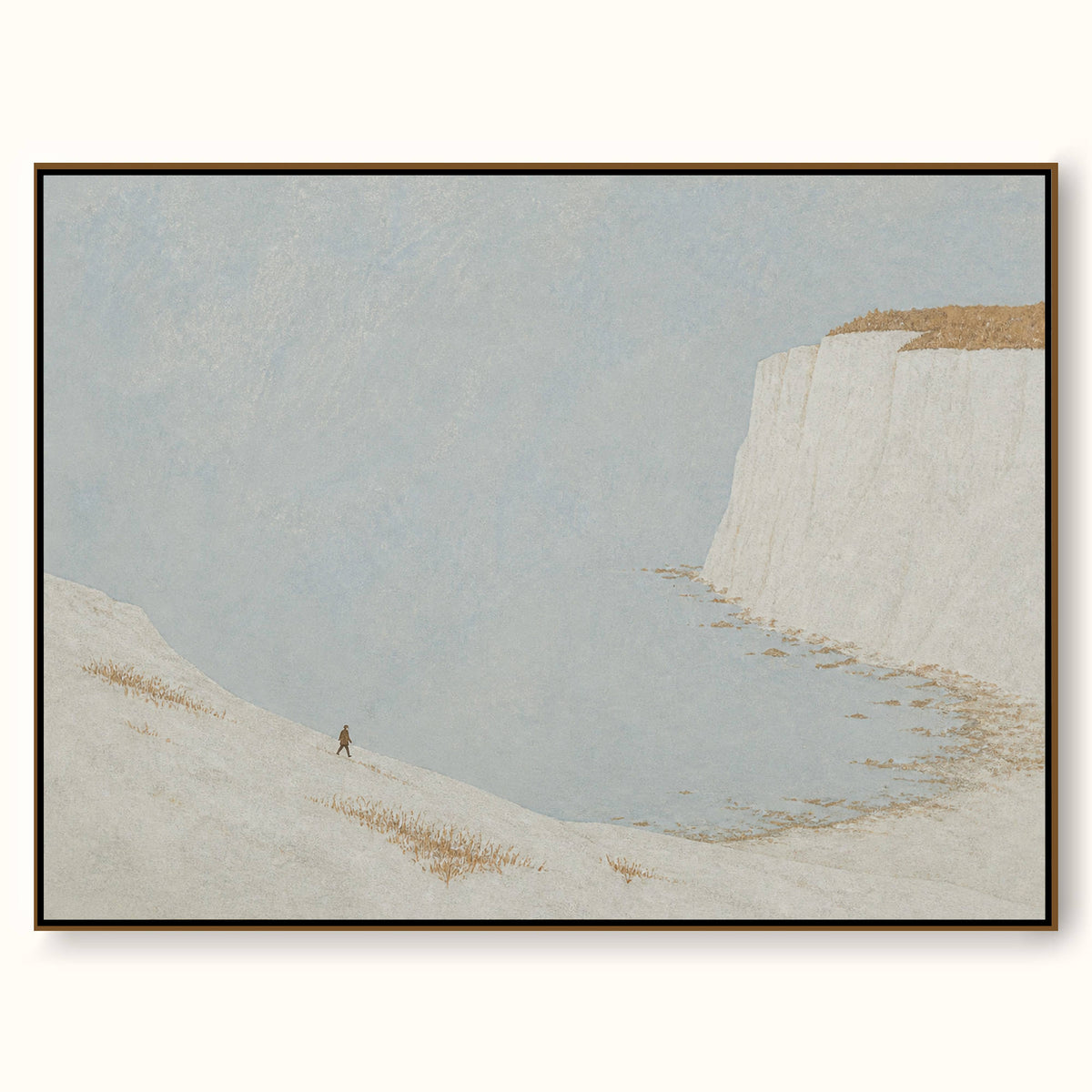 Minimalist Cliff Landscape Original Oil Painting In White And Blue