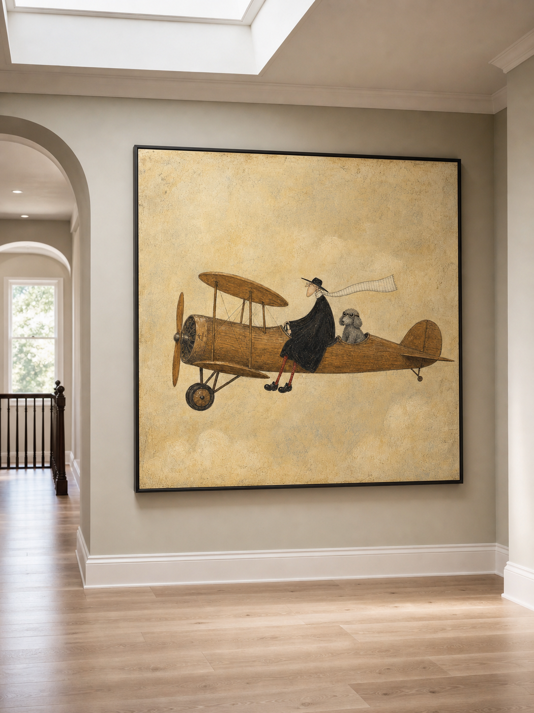 Whimsical Pilot And Dog Aviation Painting Vintage Style Art For Home Decor