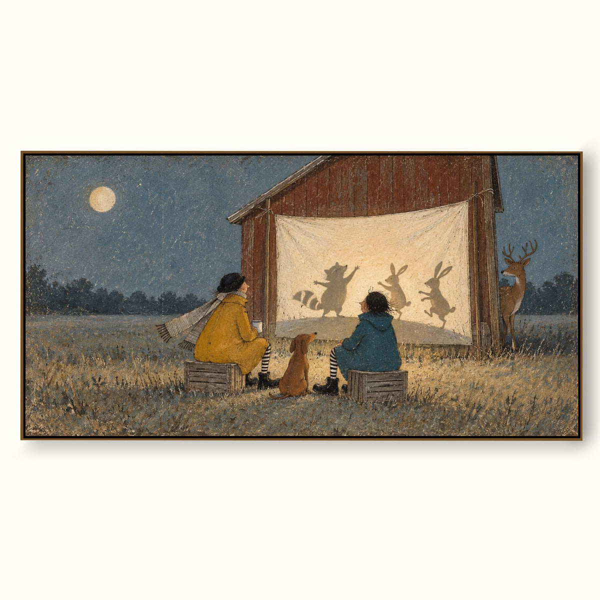 Storybook Style Hand Painted Canvas Of Moonlight Shadow Play And Nature