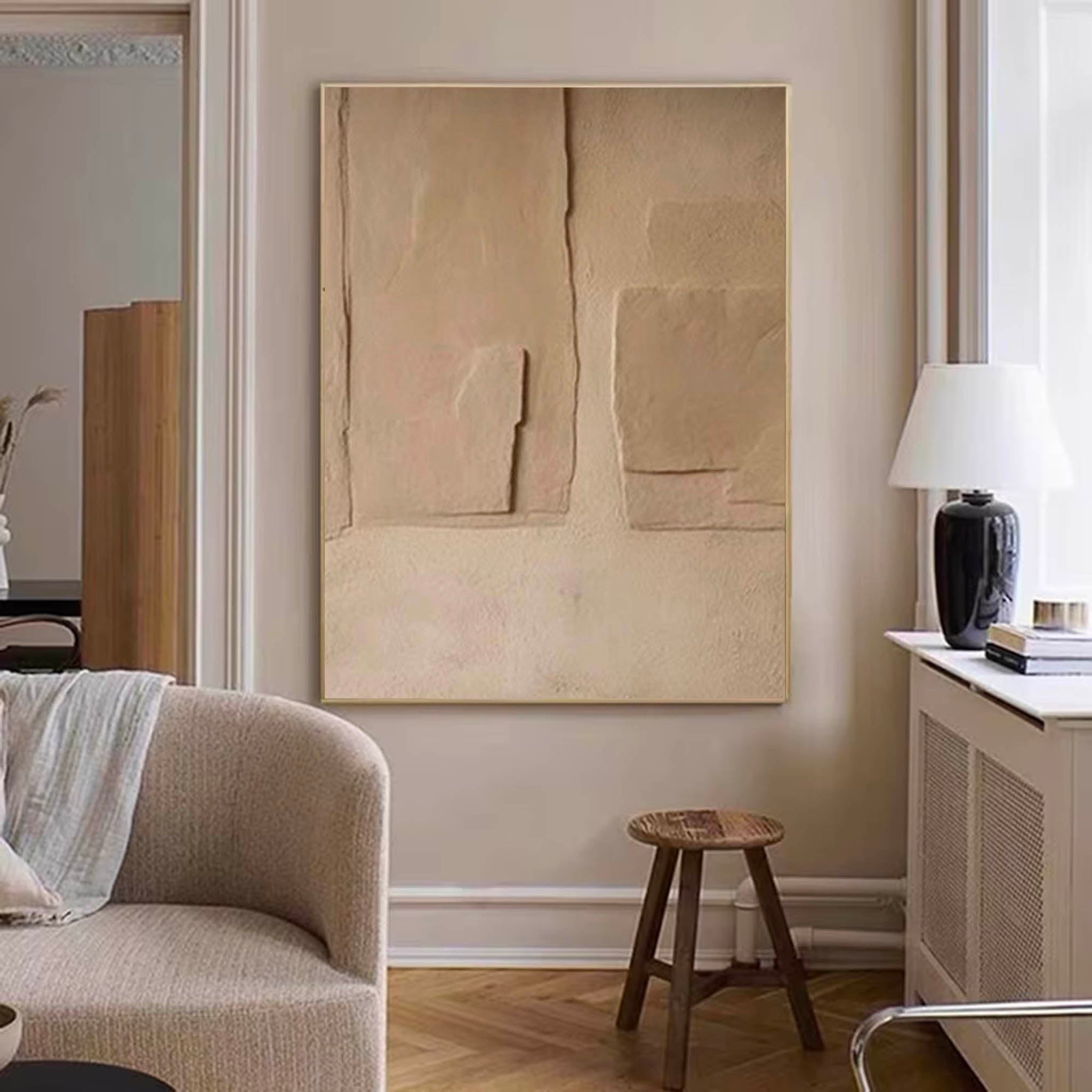 Beige Abstract Canvas Wall Art Large Beige Minimalist Textured Wall Art Wabi Sabi Wall Art