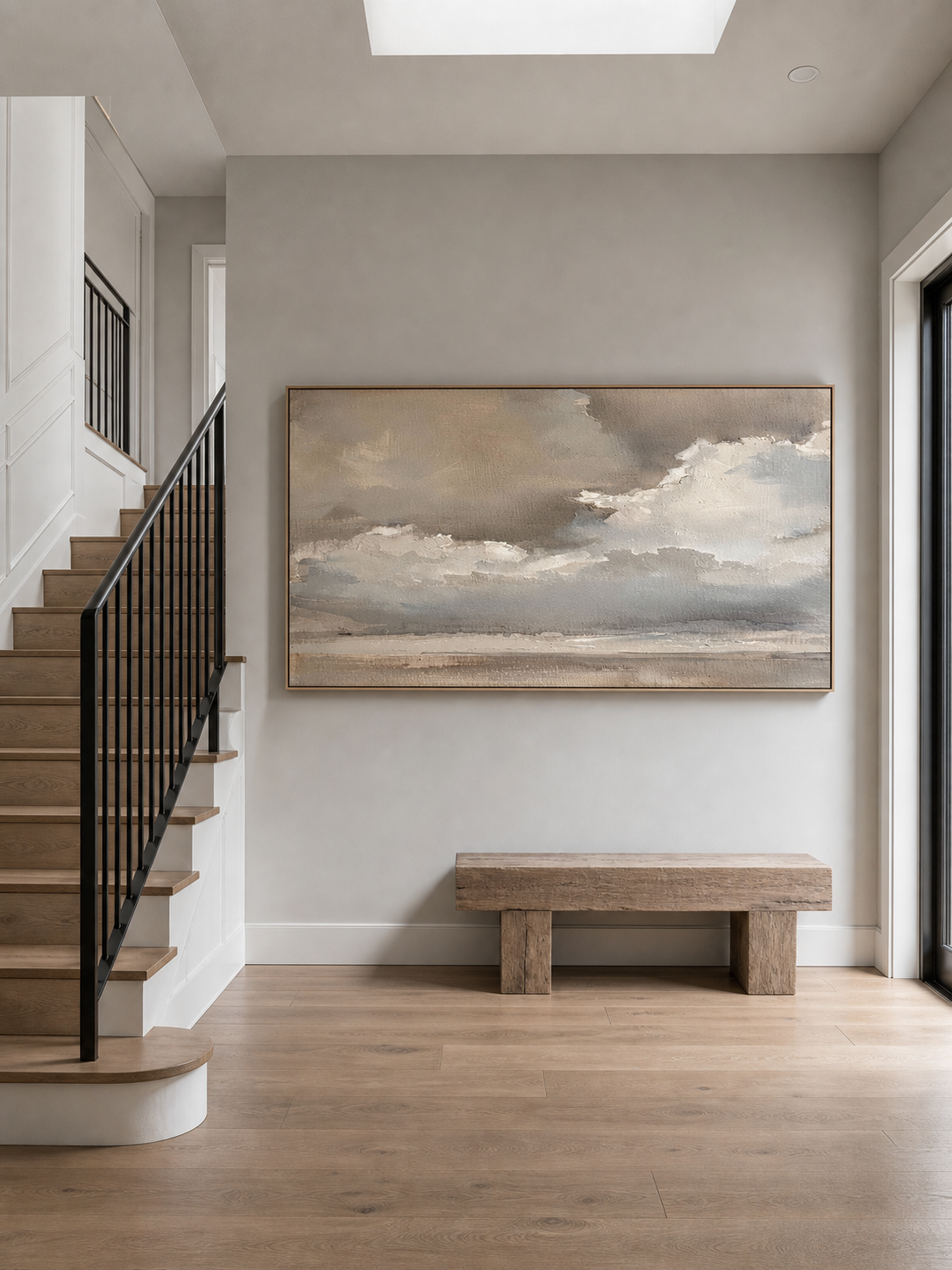 Vintage Cloud Landscape Oil Painting Beige Gray Wall Art For Living Room Decor