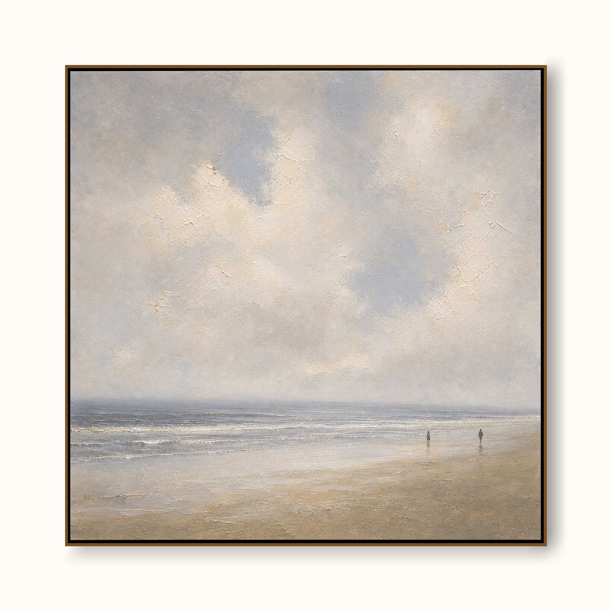Handmade Neutral Ocean View Canvas Art Minimalist Coast Oil Painting