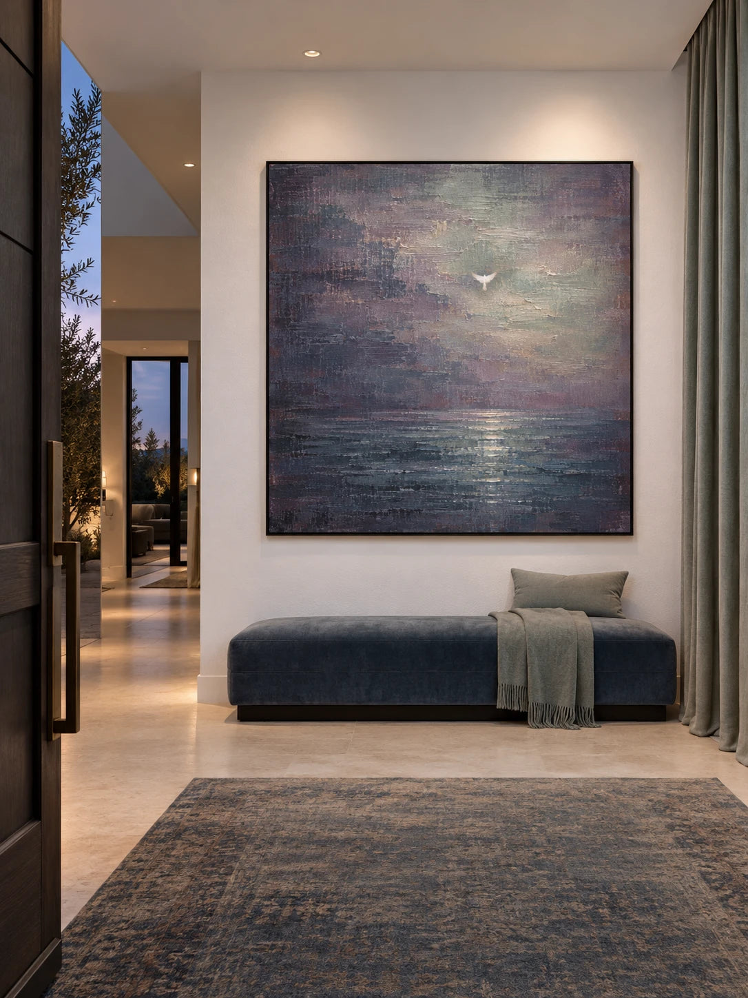 Original Dark Blue Purple Abstract Seascape Painting Atmospheric Ocean Wall Art