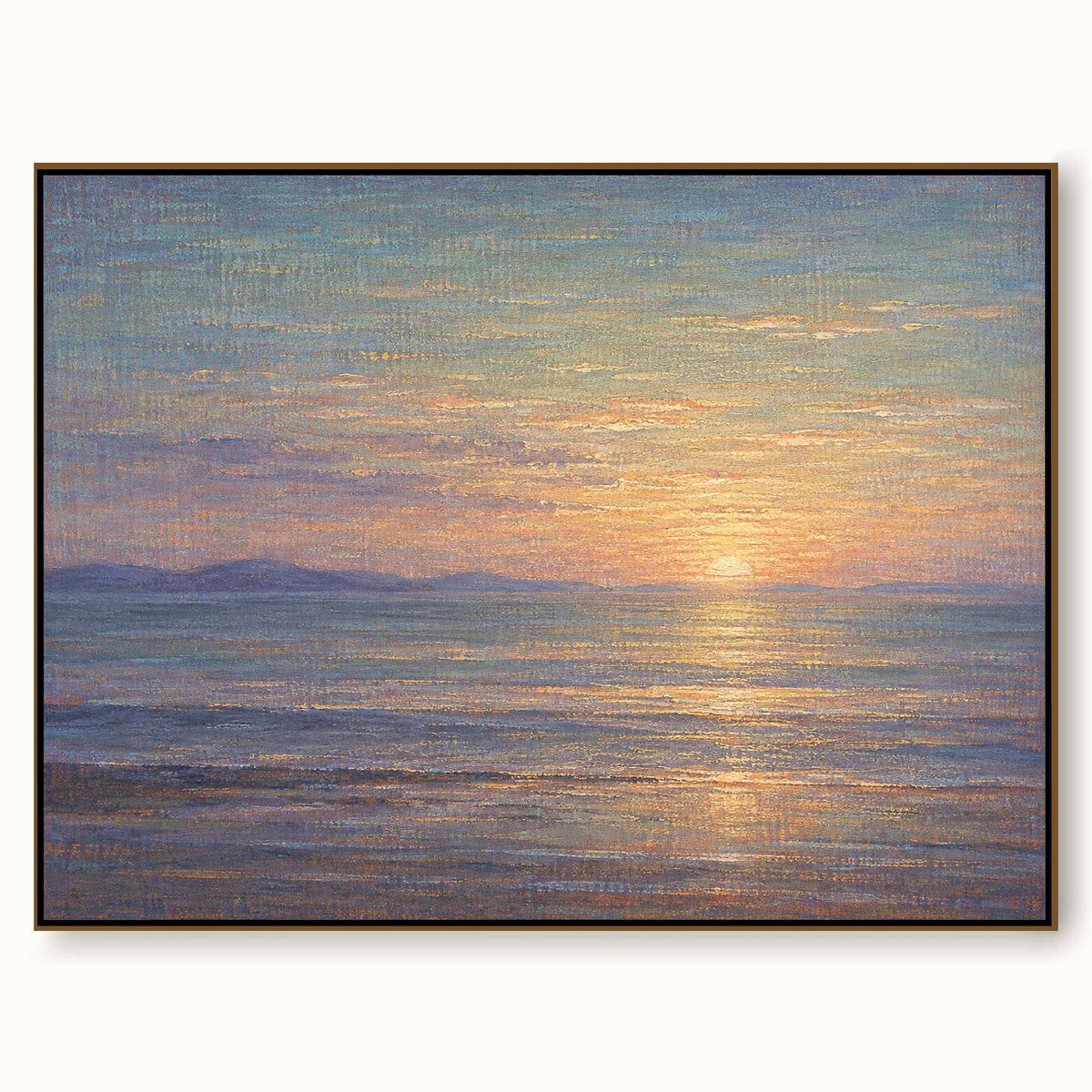 Hand-Painted Sunset Seascape Canvas Art With Golden Reflections On Blue Ocean