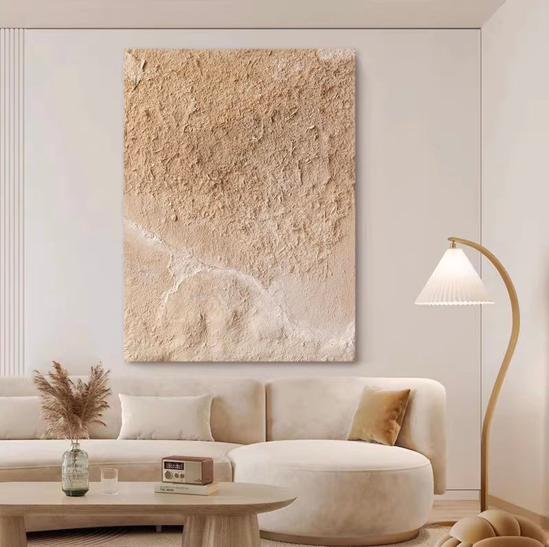 Large Textured Minimalist Abstract Canvas Painting Beige Minimalist Wall Art For Living Room