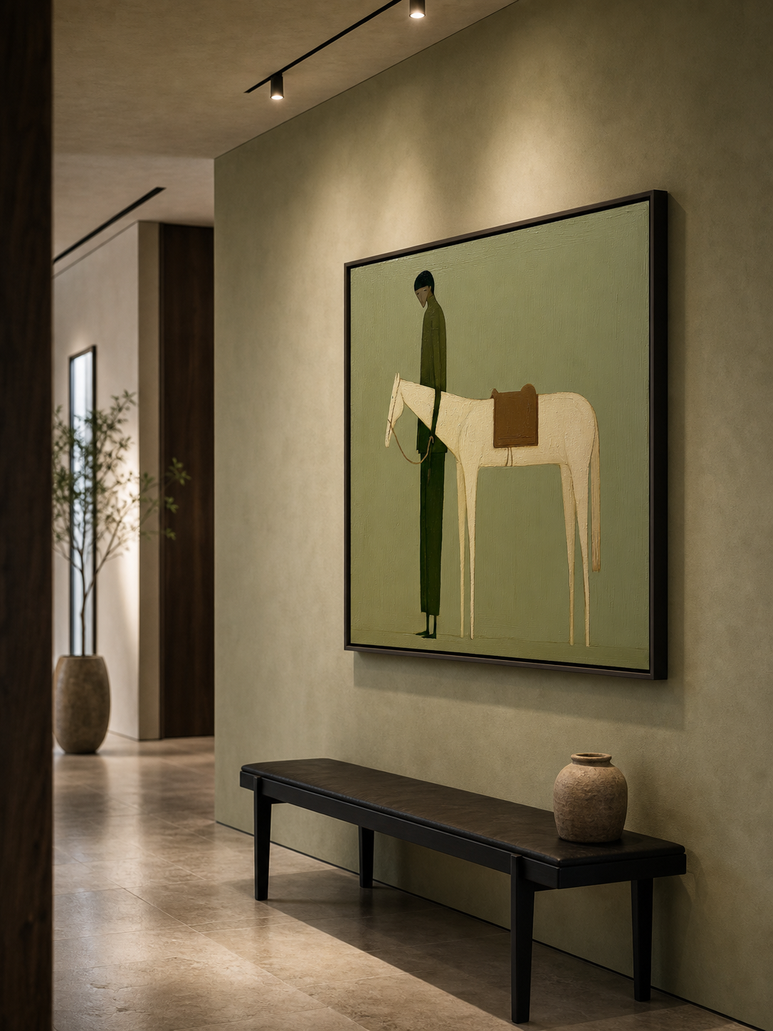 Vintage Green Horse Painting Original Oil On Linen For Modern Home Decor