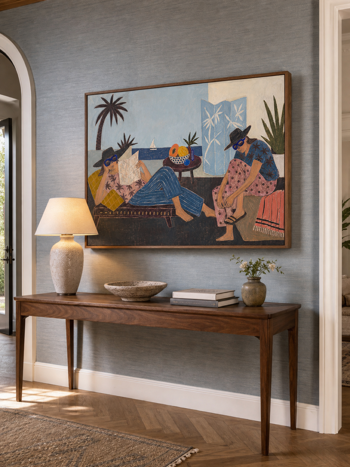 Vintage Coastal Art Painting For Beach House Wall Decor With Retro Style
