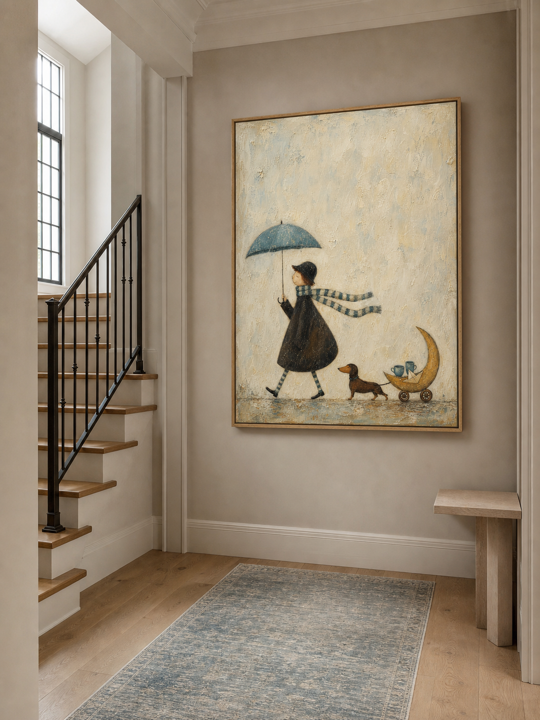 Whimsical Dachshund Canvas Art Moon Cart Tea Walk Neutral Cozy Wall Decor