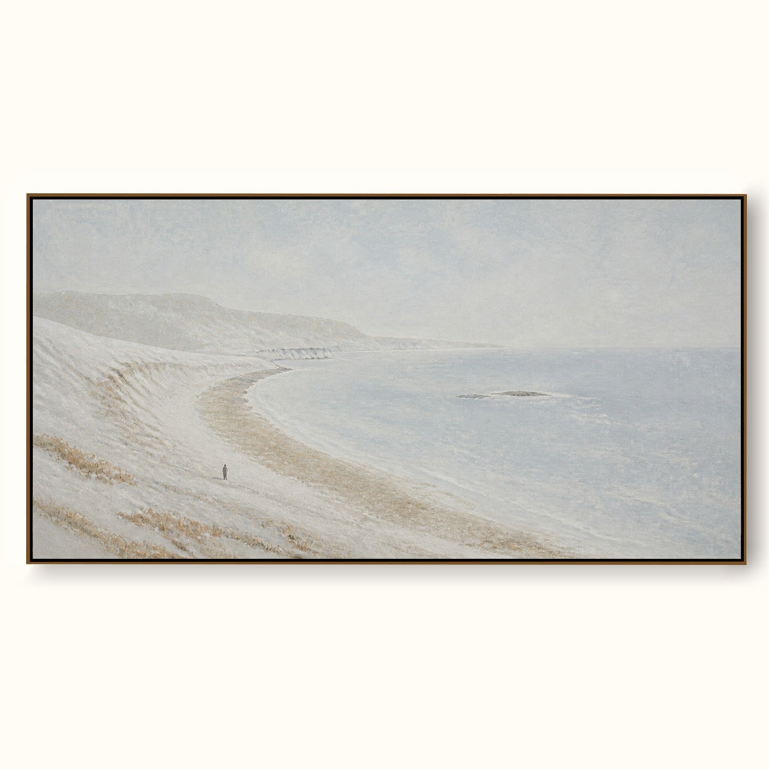 Abstract Coastal Seascape Hand-Painted Canvas Art In Beige And Grey