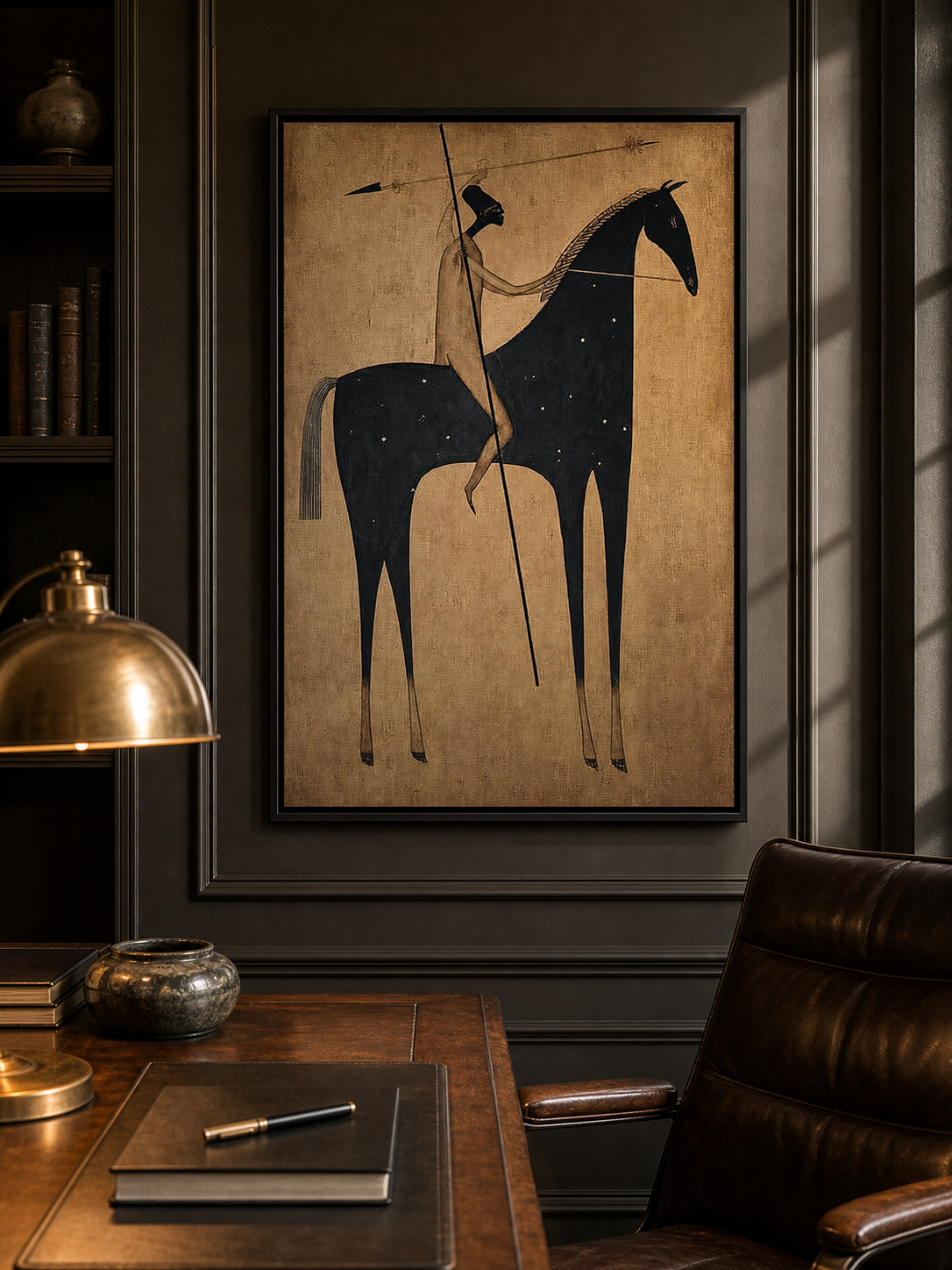 Vintage Black And Gold Horse Rider Art For Modern Home Decor