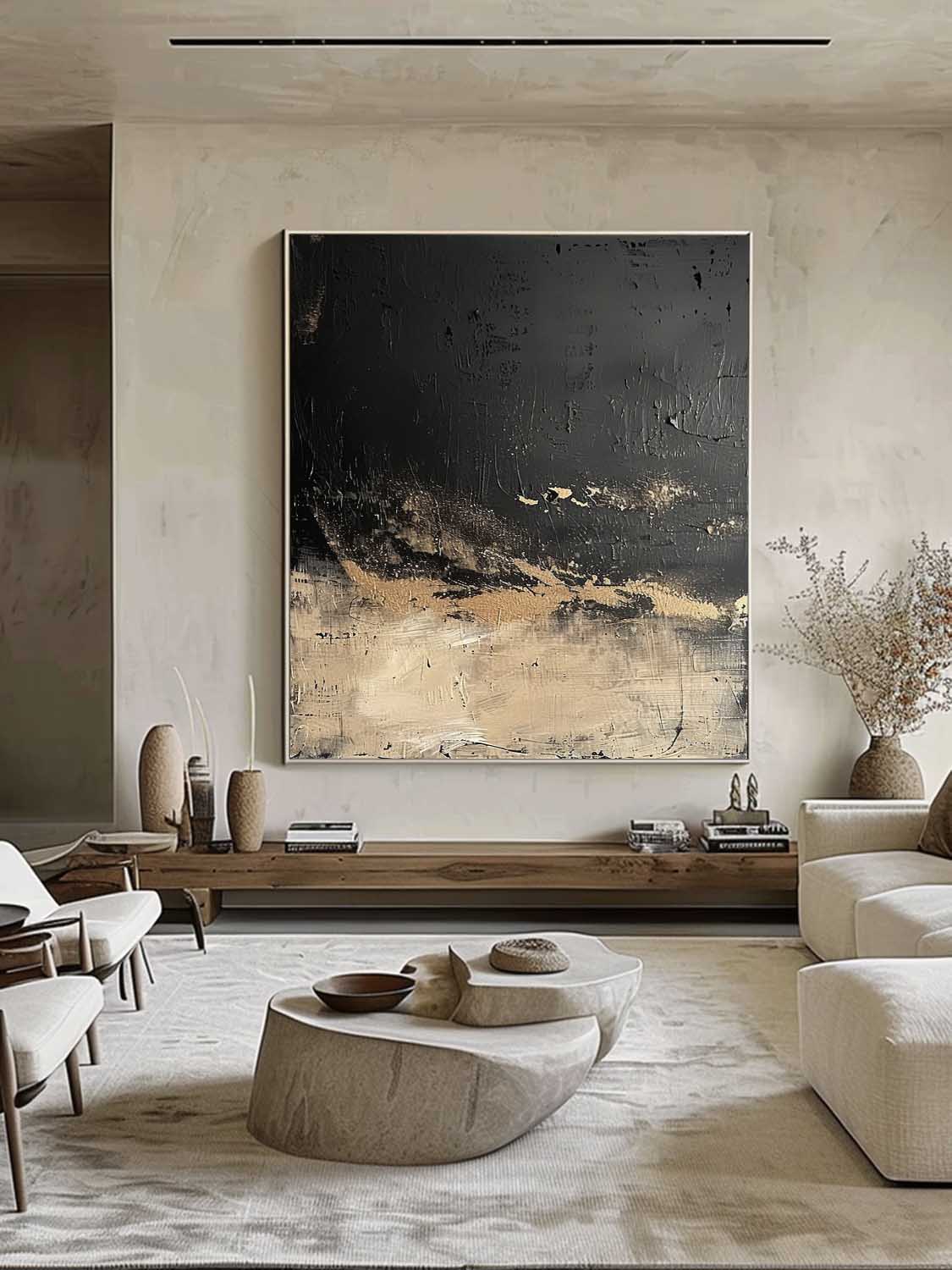 Original Brown And Black Wabi-Sabi Wall Art Black Brown Abstract Painting Large Black Texture Wall Art
