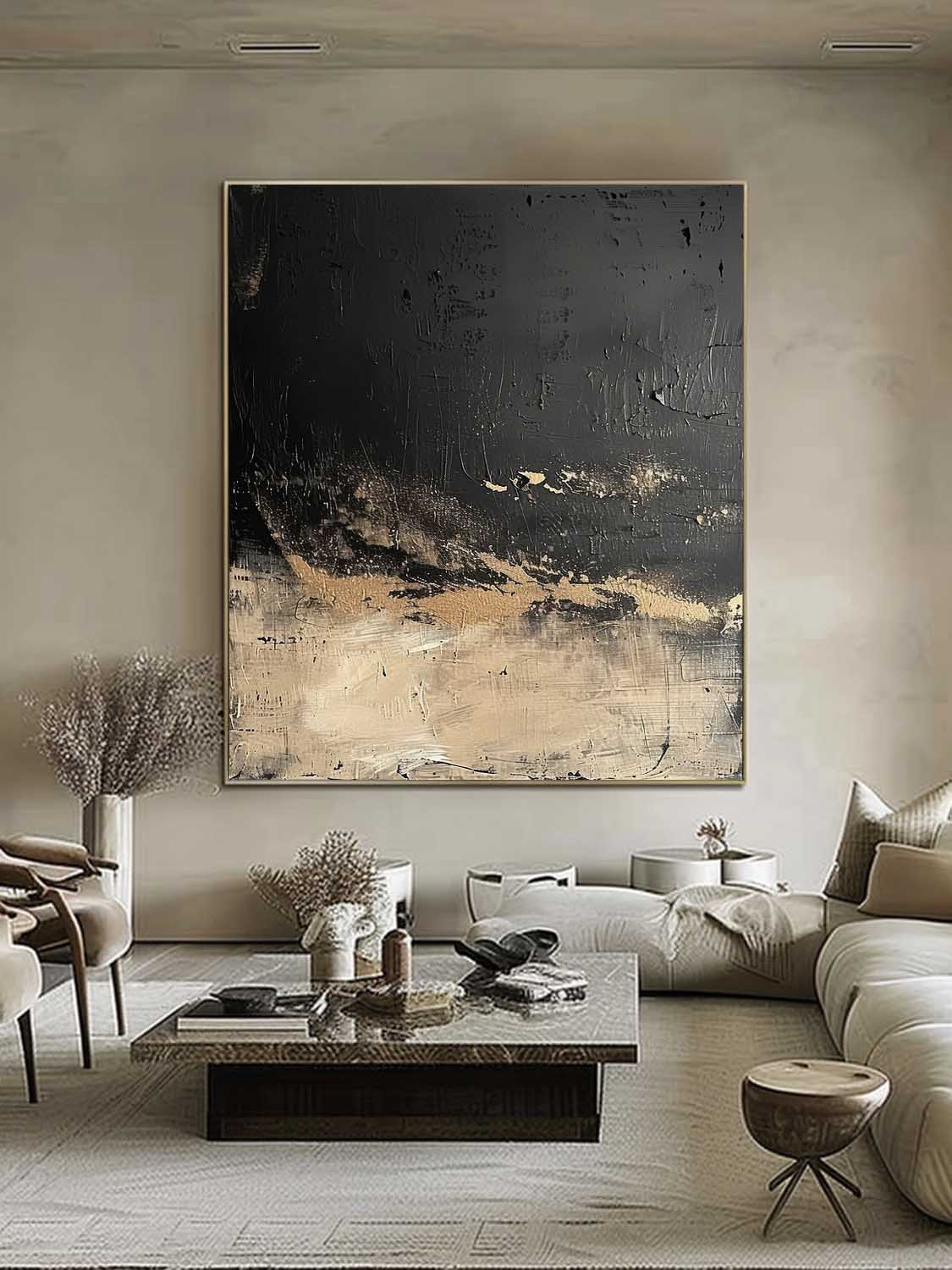 Original Brown And Black Wabi-Sabi Wall Art Black Brown Abstract Painting Large Black Texture Wall Art