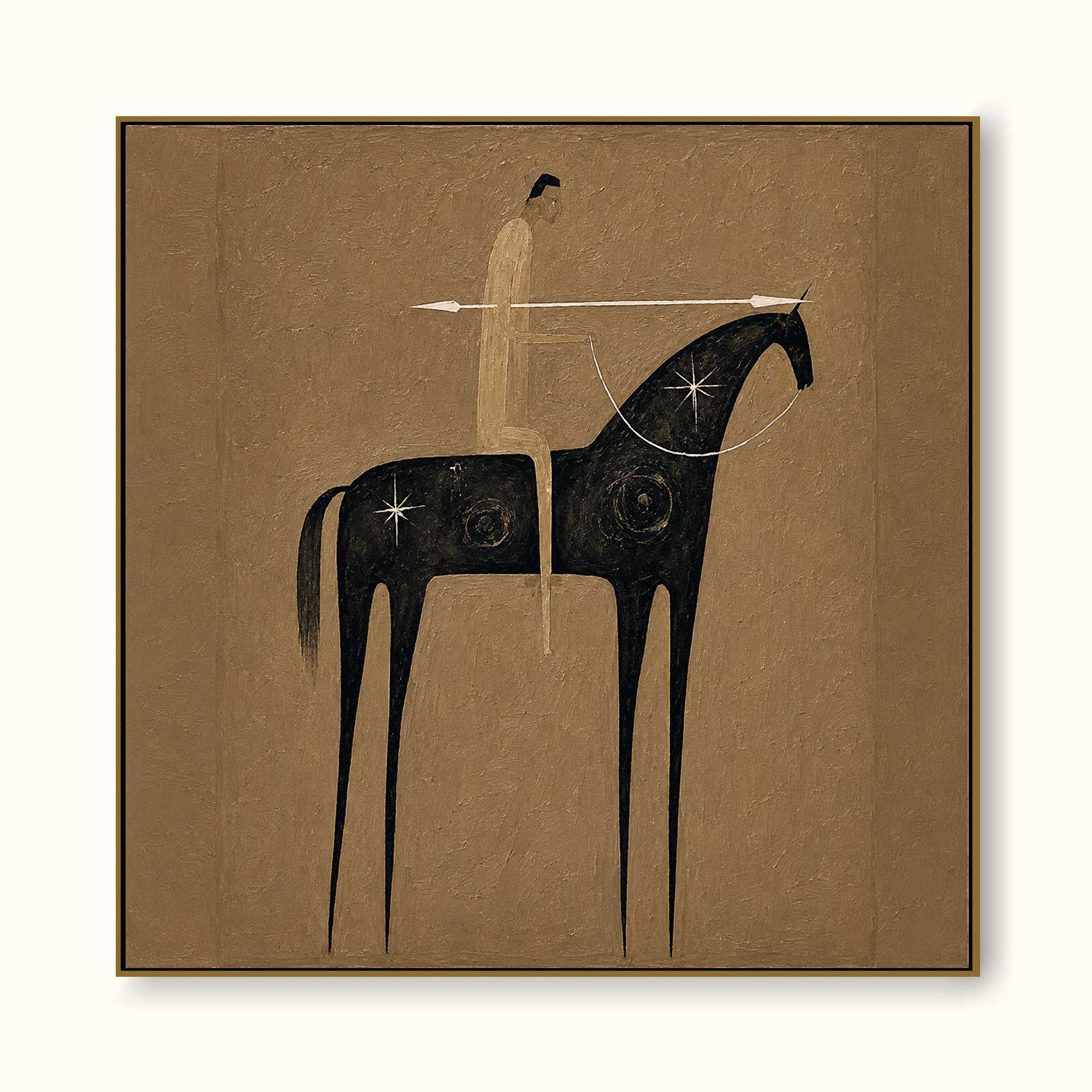Vintage Abstract Horse And Rider Painting On Linen Canvas For Living Room Decor