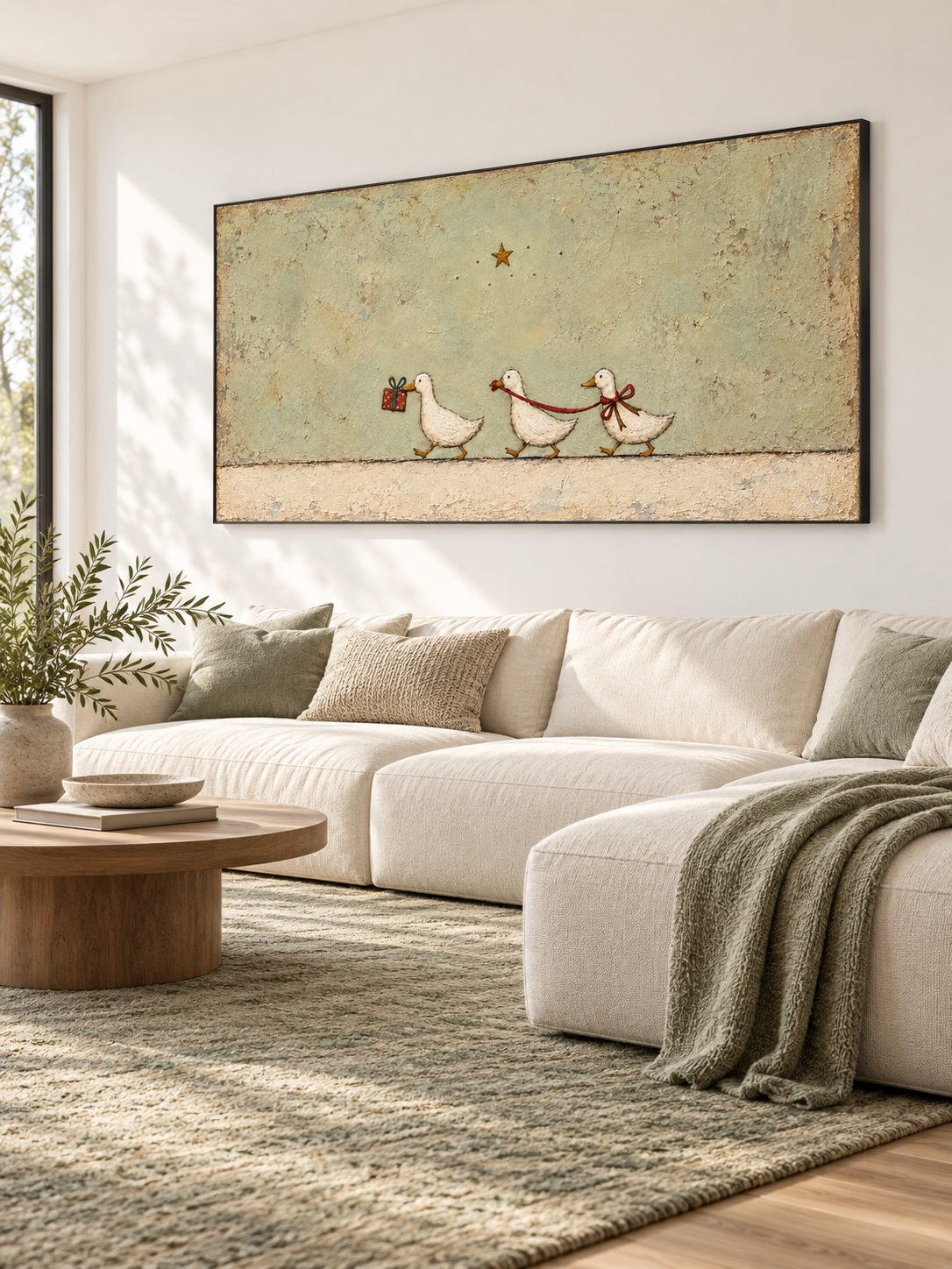 Hand Painted Ducks With Gift Wall Art Playful Farm Animal Storybook Artwork