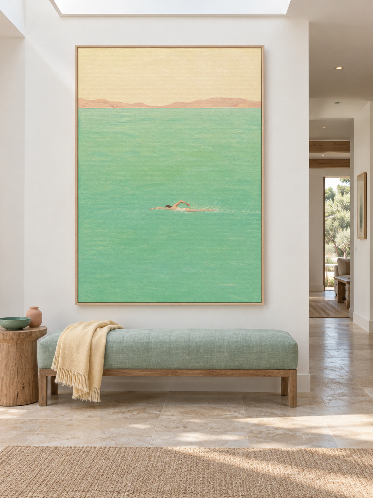 Mint Turquoise Swimming Wall Art For Calm Modern Home Bedroom Interiors