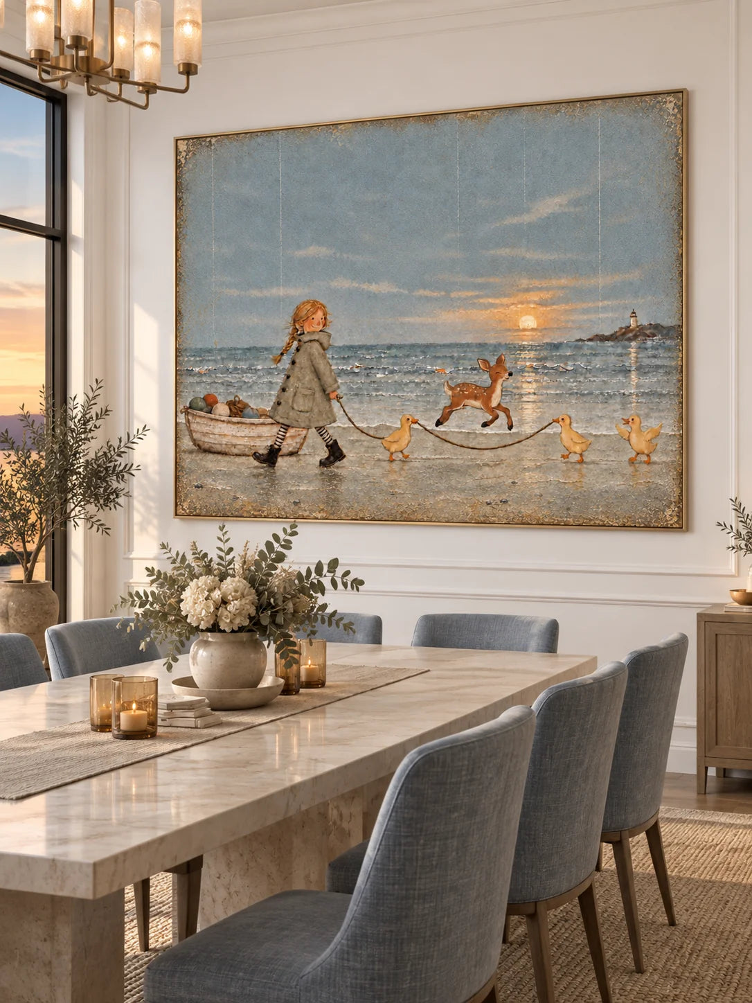 Whimsical Sunset Adventure Canvas Art With Girl And Animals For Kids Room Decor