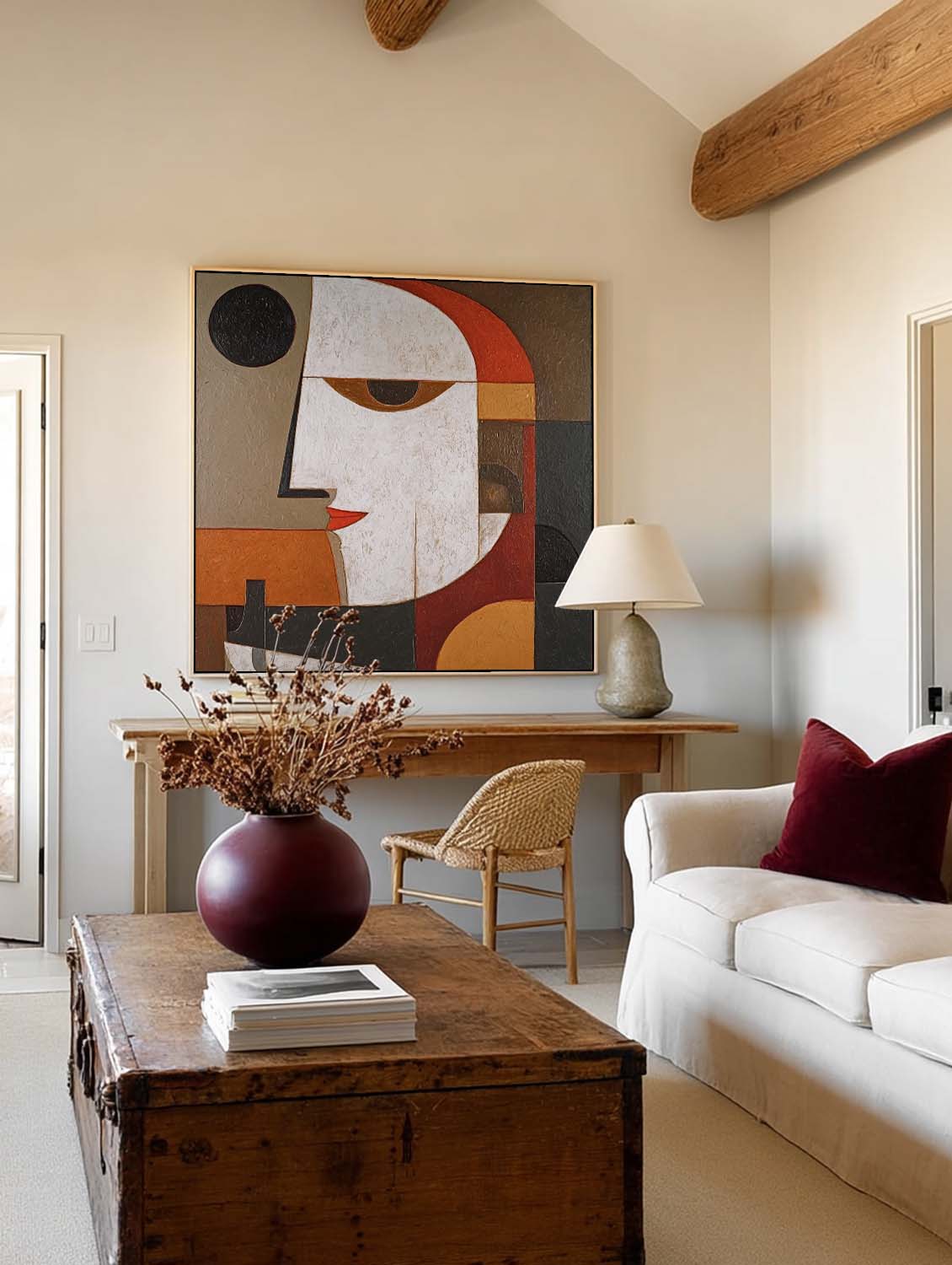 Minimalist Abstract Face Painting In Warm Earth Tones Textured Wall Art