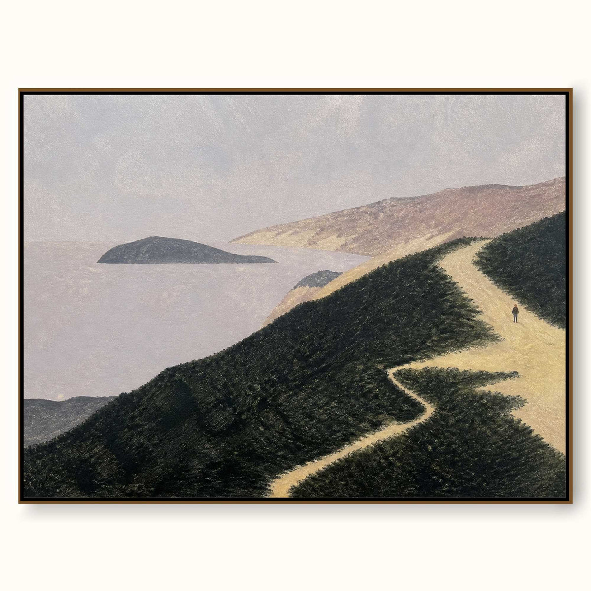 Minimalist Landscape Painting With Lone Figure On Coastal Path Hand-Painted Canvas Art