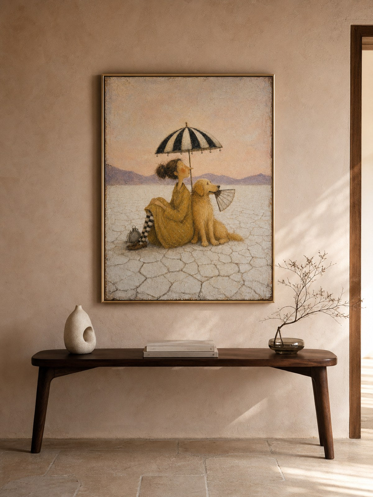 Hand Painted Lake Tahoe Dog Oil Painting Whimsical Lakeside Scene Painting