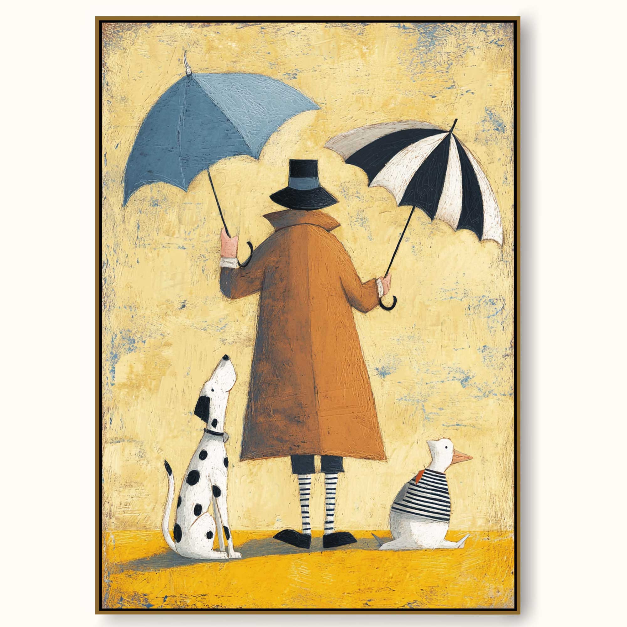 Whimsical Abstract Oil Painting With Dog And Duck In Square Format For Modern Home Decor