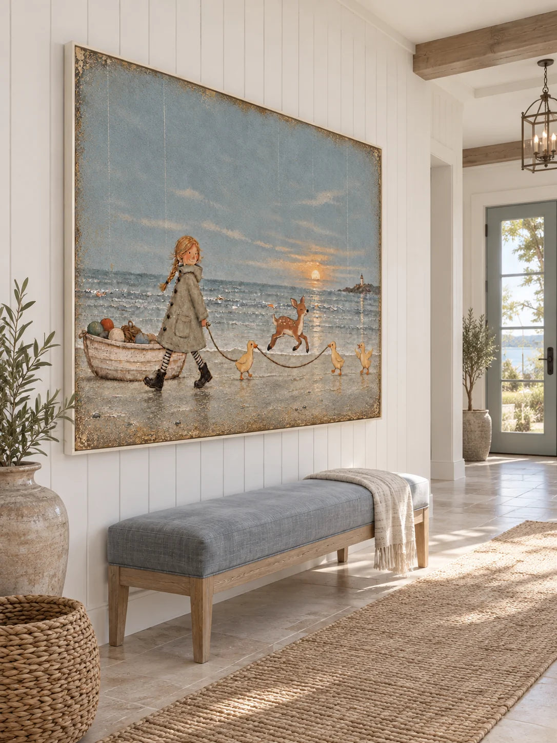 Whimsical Sunset Adventure Canvas Art With Girl And Animals For Kids Room Decor