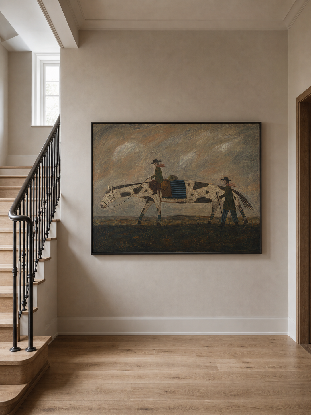 Vintage Western Horse And People Painting For Rustic Living Room Wall Art Decor