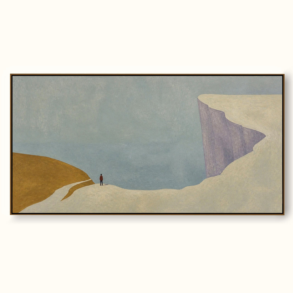 Soft Neutral Mountain Edge With A Tiny Figure Minimalist Wall Decor For Bedroom