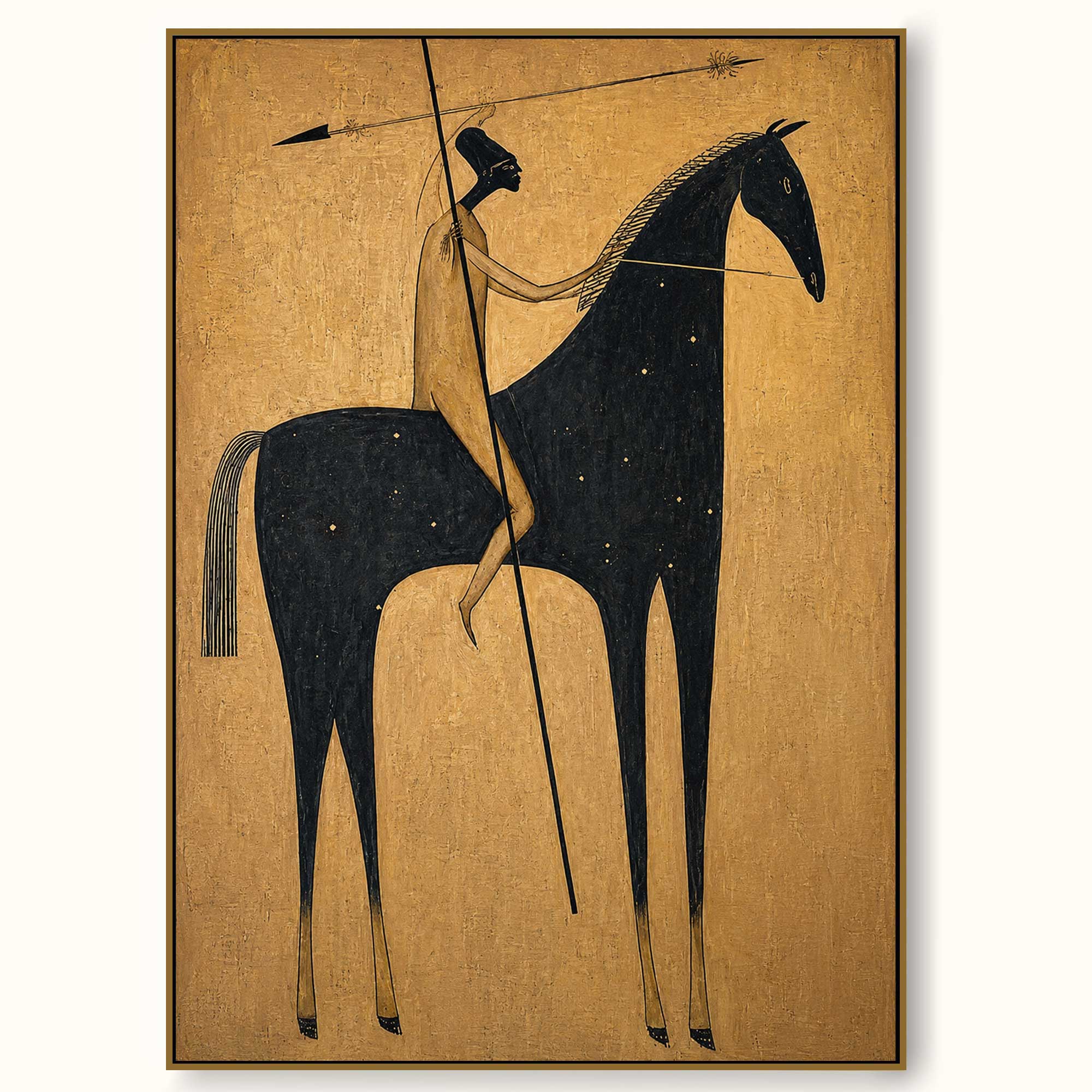 Vintage Black And Gold Horse Rider Art For Modern Home Decor