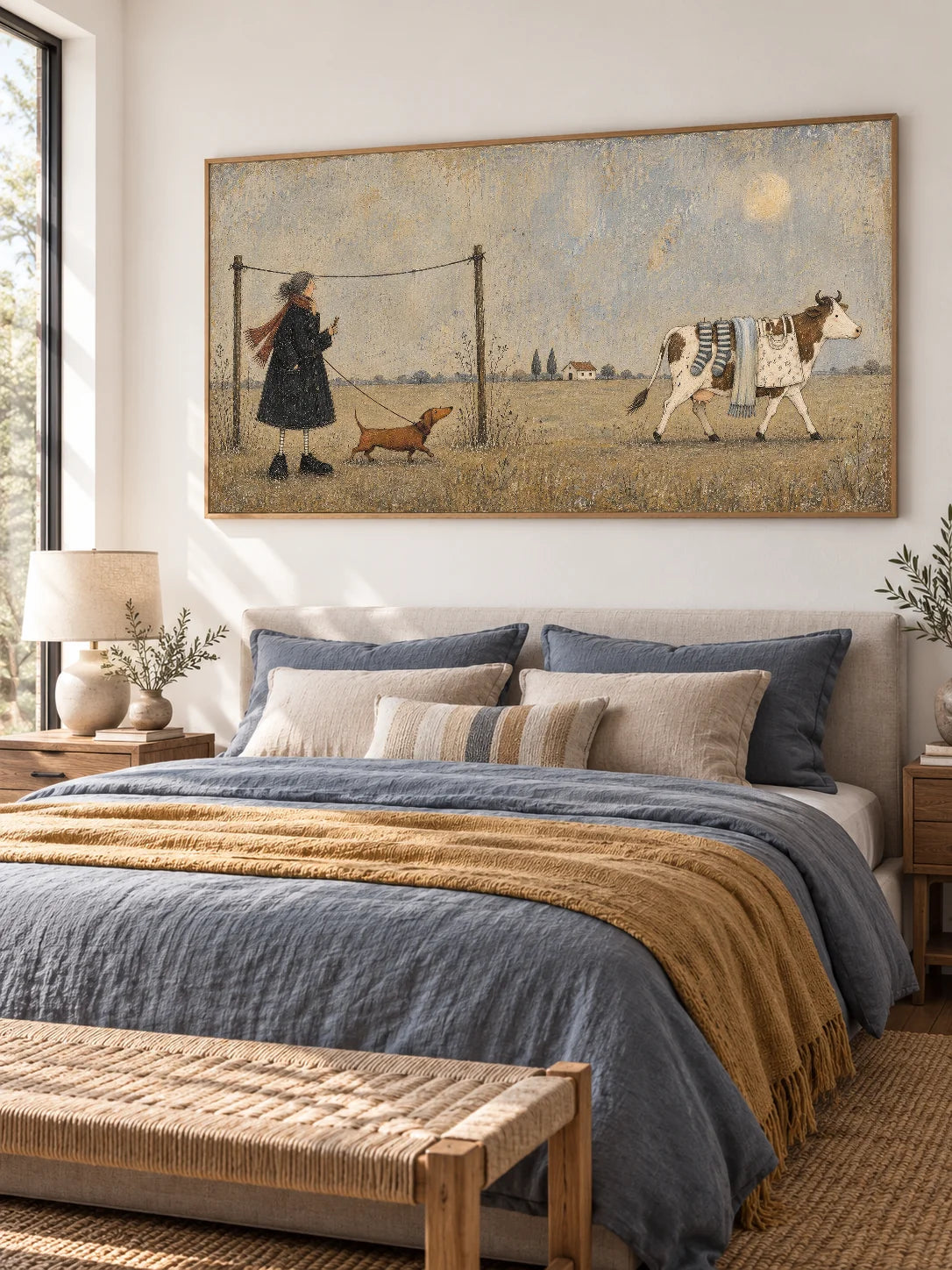 Whimsical Cow And Dachshund Hand-Painted Wall Art For Country Decor