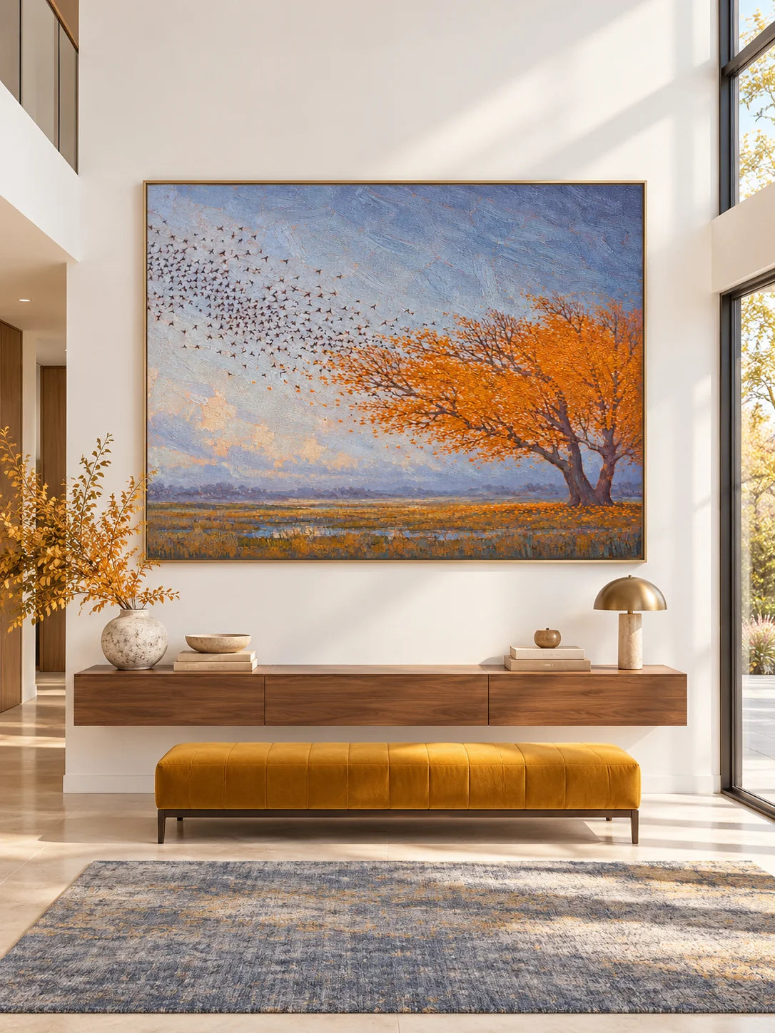 Minimalist Orange Tree Painting Contemporary Nature Wall Art For Modern Home