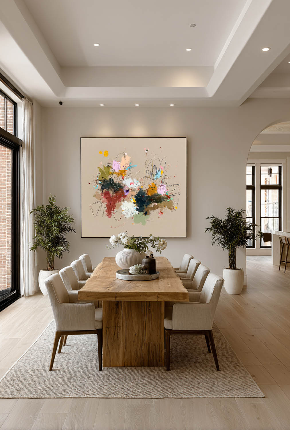 Original Abstract Expressionist Painting On Beige Canvas Colorful Abstract Art On Neutral Beige Background
