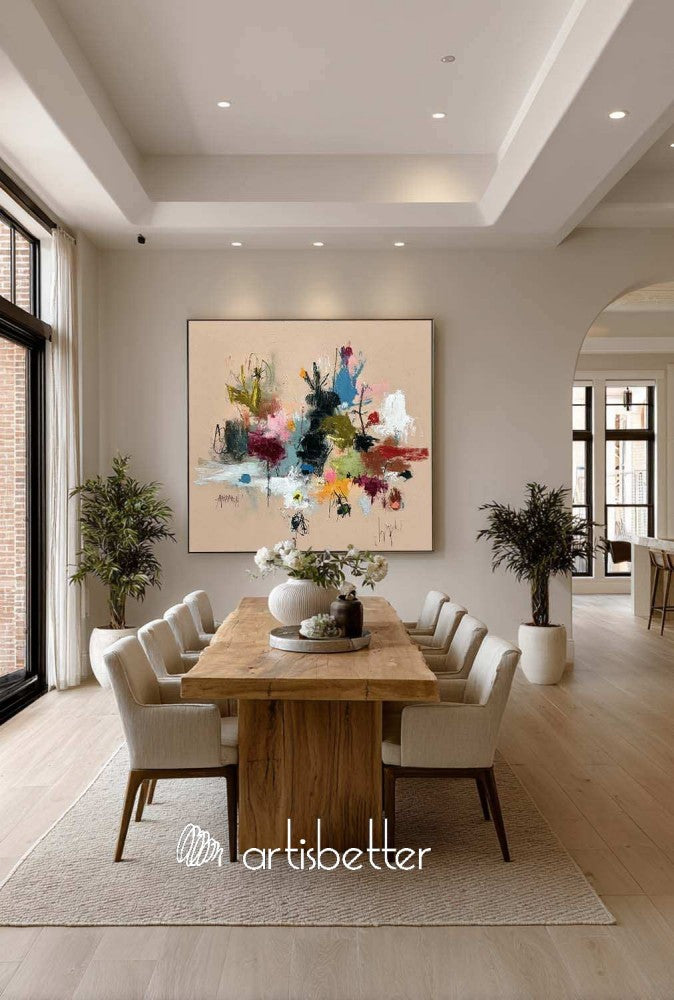 Neutral Earthy Tones Textured Abstract Oil Painting Original Colorful Oil Painting For Living Room Decor