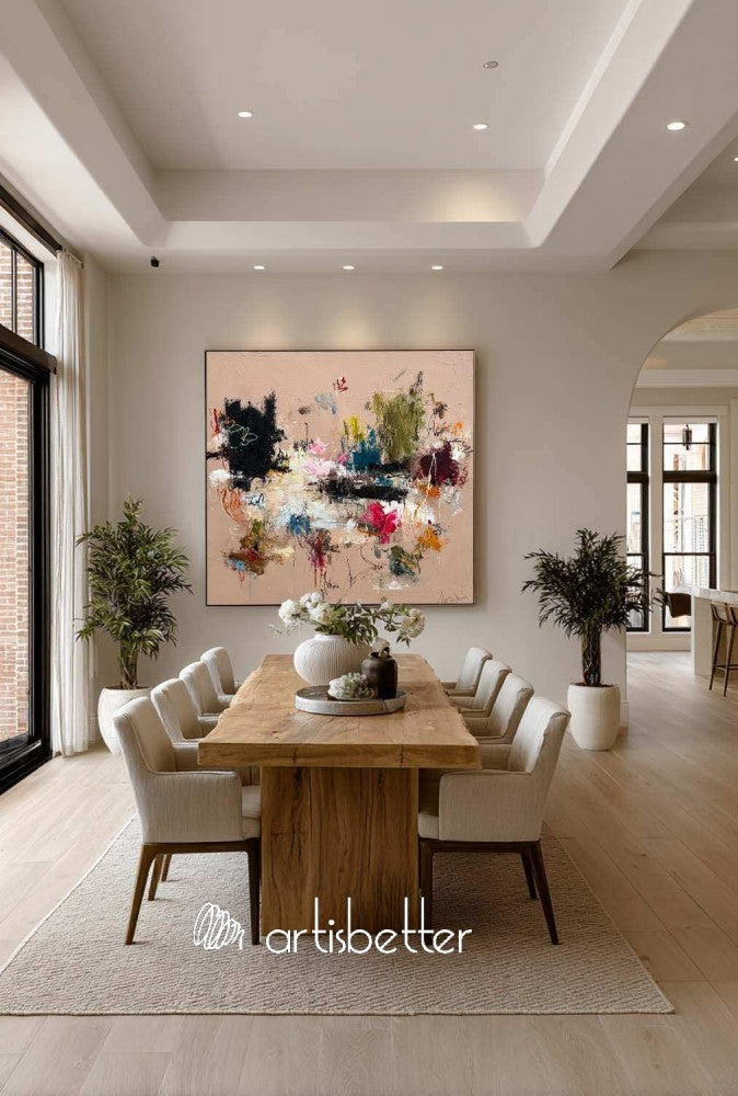 Large Square Minimalist Wall Art In Beige And Brown For Organic Modern Living Room