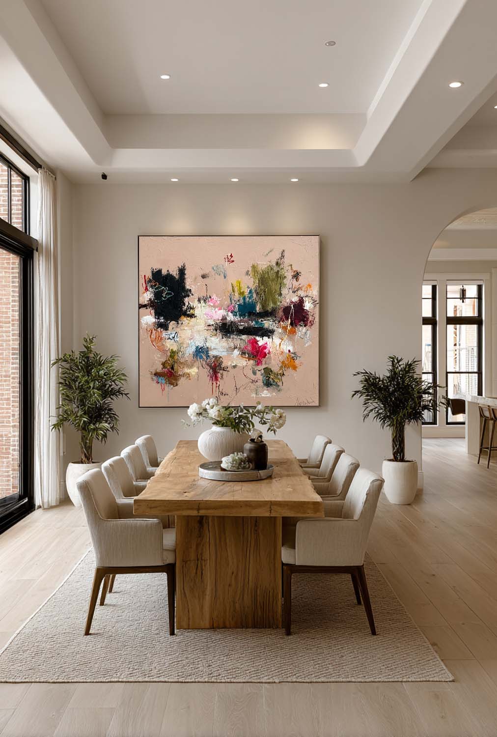 Large Square Minimalist Wall Art In Beige And Brown For Organic Modern Living Room
