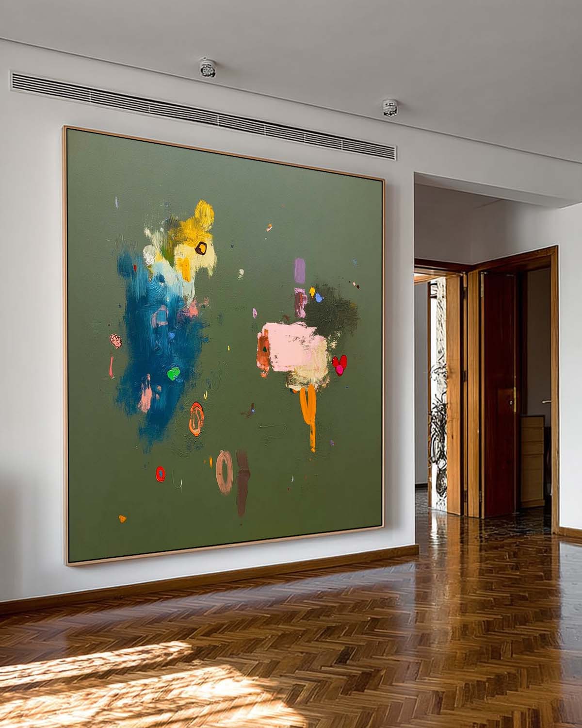 Handmade Colorful Abstract Painting On Green Background Modern Colorful Painting For Living Room Decor