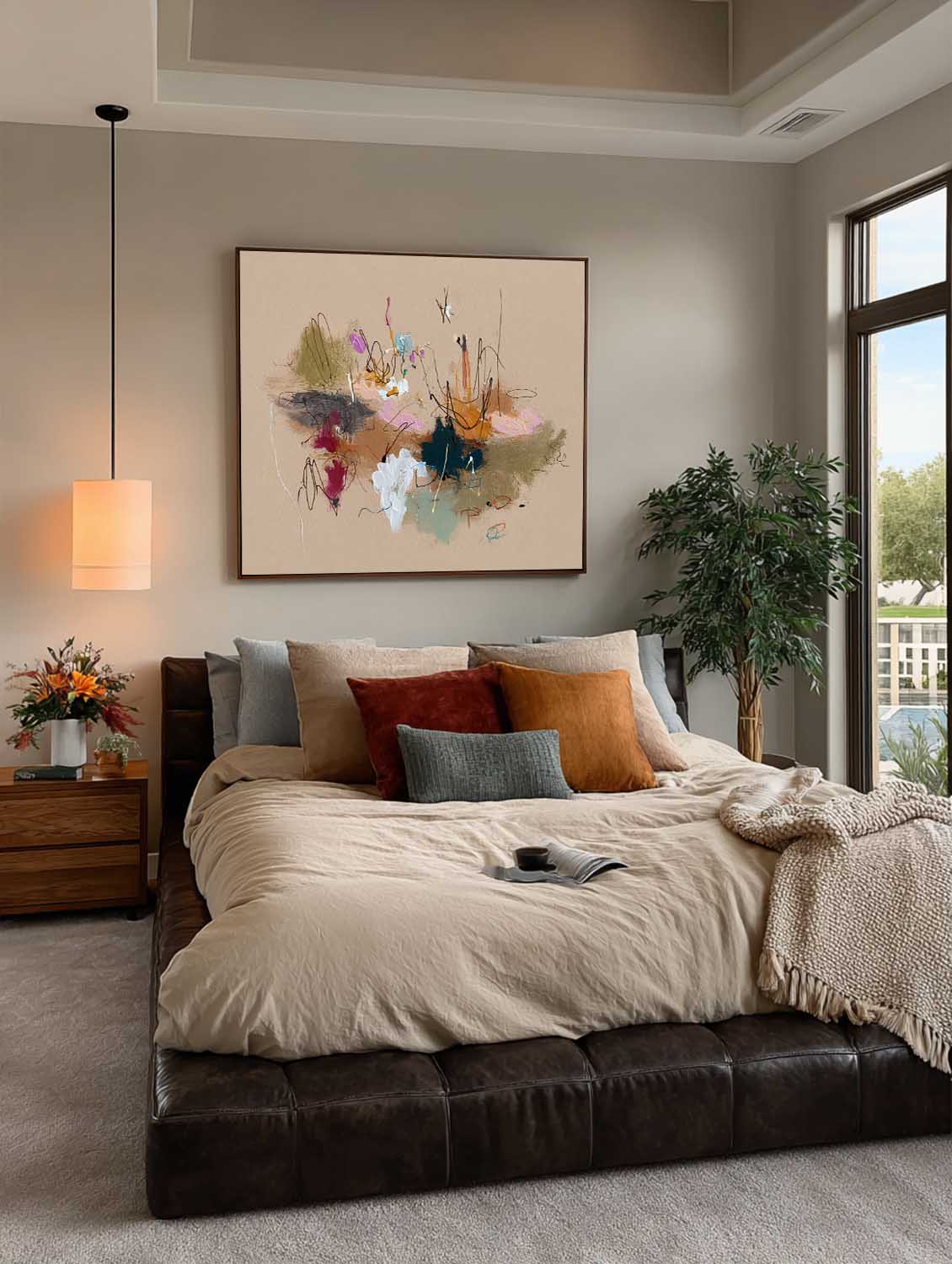 Handmade Colorful Abstract Wall Art On Beige Canvas Original Textured Painting For Living Room And Office Decor