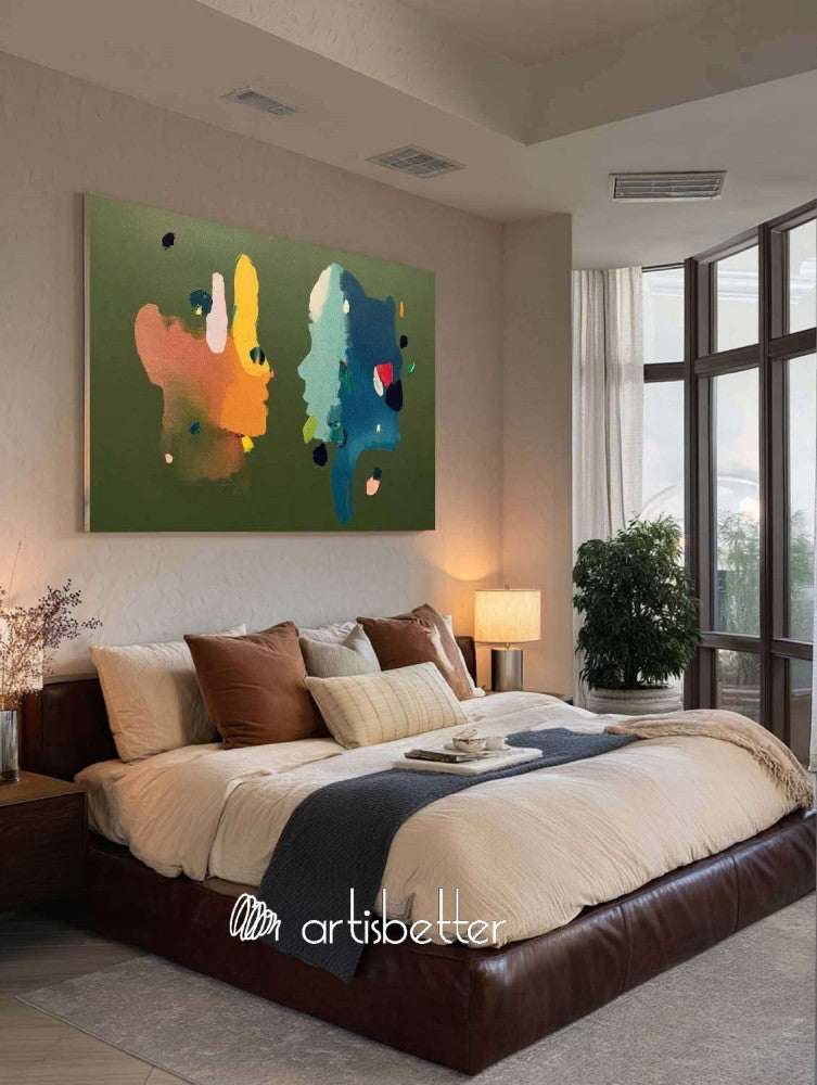 Modern Minimalist Person Portrait In Sage Green Horizontal Textured Canvas Art