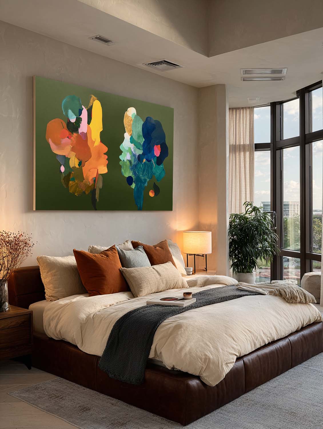 Modern Minimalist Abstract Face Art In Sage Green Horizontal Textured Canvas Minimalist Green Wall Art