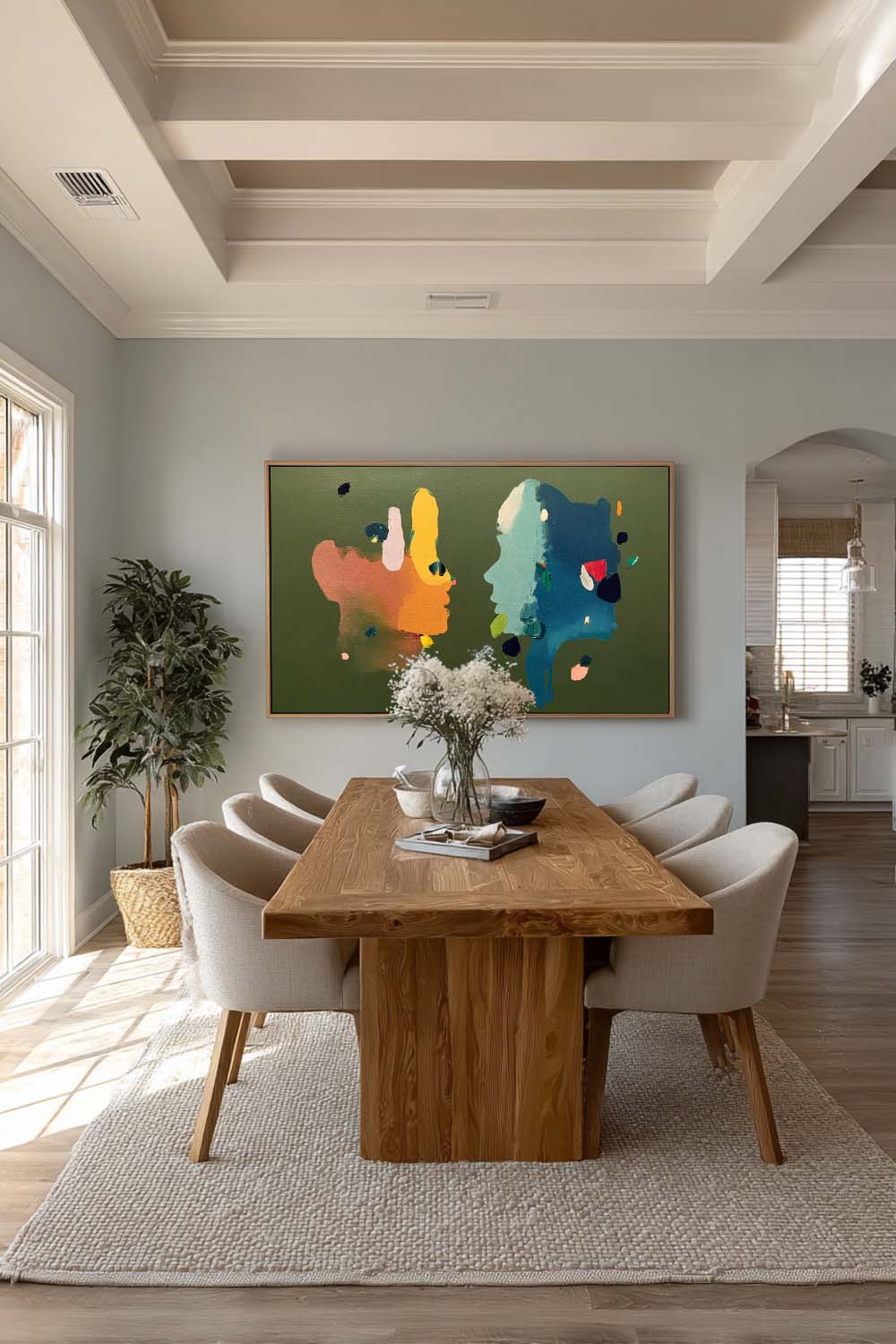 Modern Minimalist Person Portrait In Sage Green Horizontal Textured Canvas Art