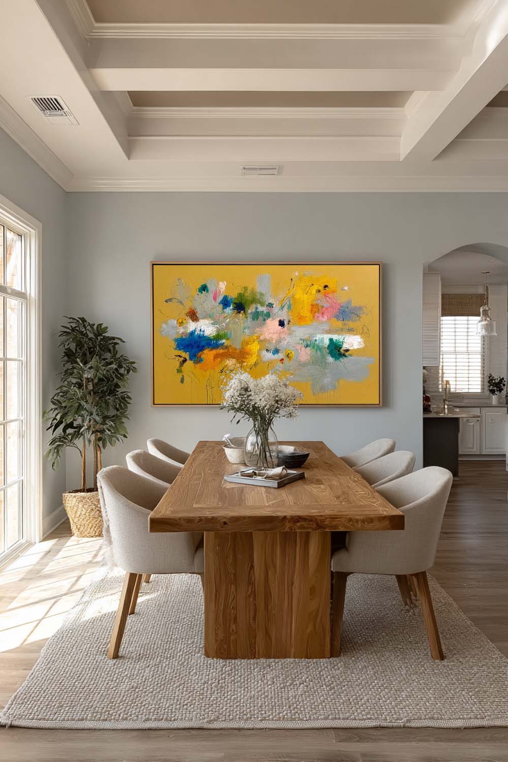 Large Horizontal Orange Floral Abstract Painting Modern Orange Abstract Flower Art