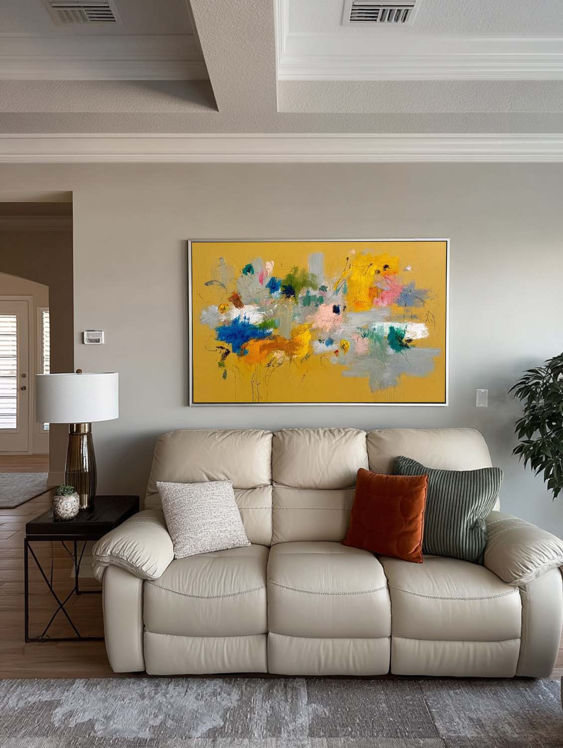 Large Horizontal Orange Floral Abstract Painting Modern Orange Abstract Flower Art