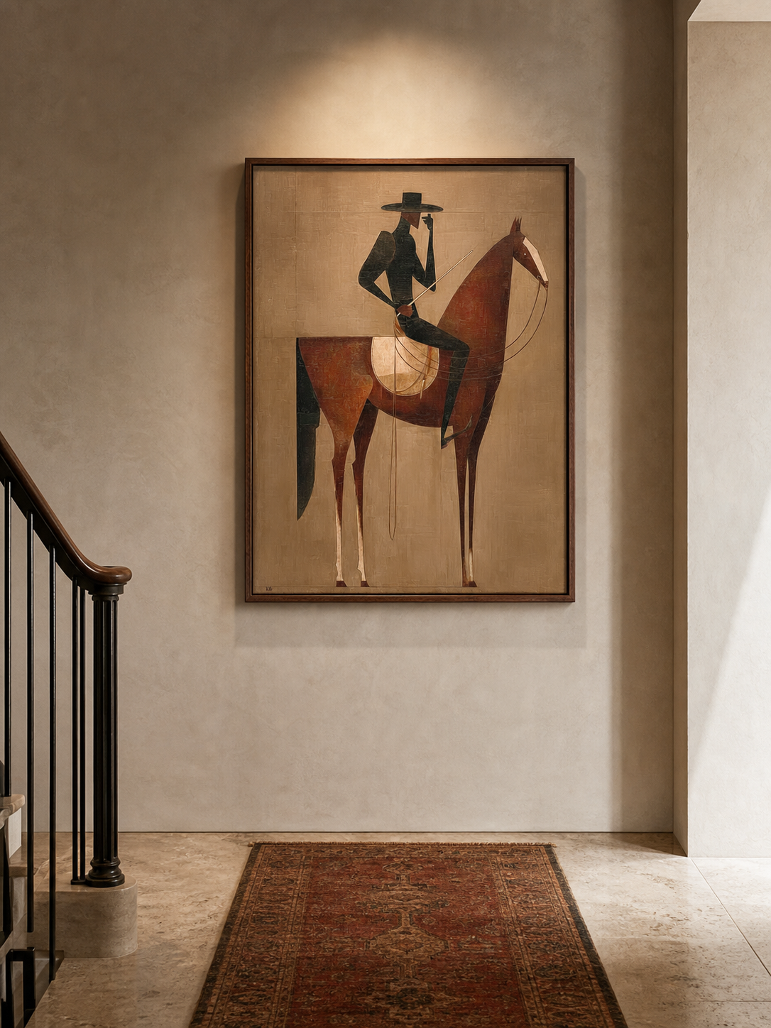 Vintage Minimalist Horse Painting Framed Cowboy Canvas Wall Art For Bedroom Sanctuary